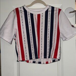 Fila White Tee with Red and Blue Stripes